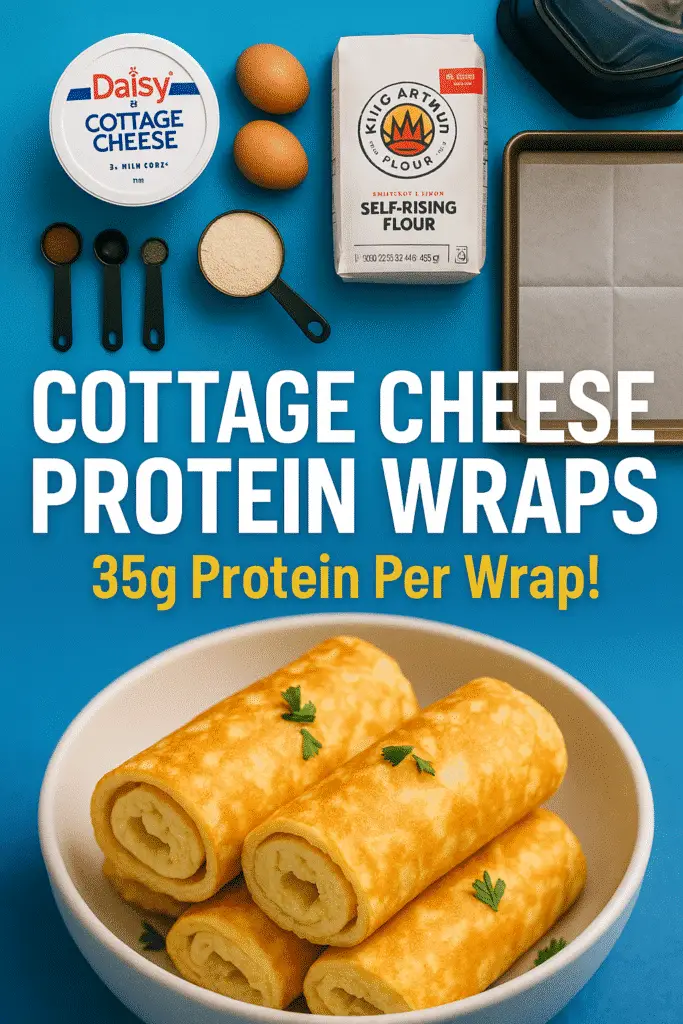 Cottage cheese protein wraps Pinterest pin showing 35g protein content for fitness meal prep