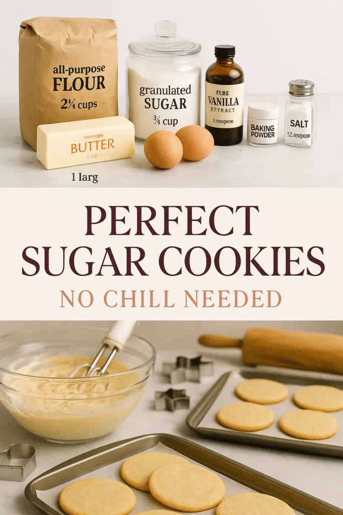 Perfect sugar cookie recipe Pinterest template with CrennRecipes premium ingredients and professional tools