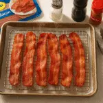 Crispy turkey bacon in oven on wire rack with CrennRecipes premium cooking setup