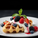 Beautifully plated croffle recipe with berries and cream showing serving suggestions