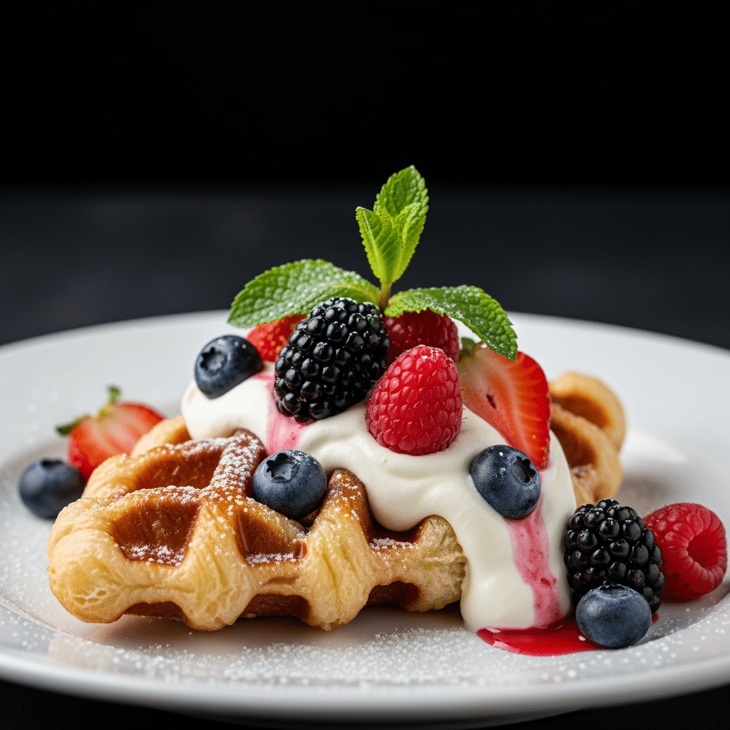 Beautifully plated croffle recipe with berries and cream showing serving suggestions