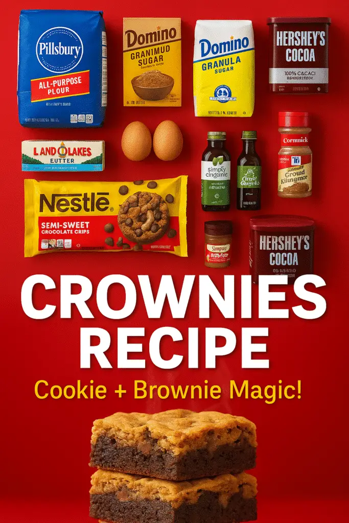 Crownies recipe ingredients including premium chocolate chips and baking essentials for perfect cookie brownie bars