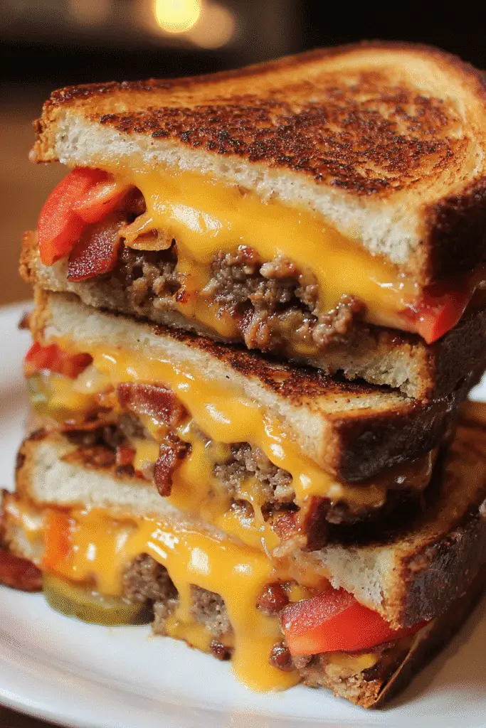Easy bacon cheeseburger grilled cheese recipe with premium ingredients and melted cheese