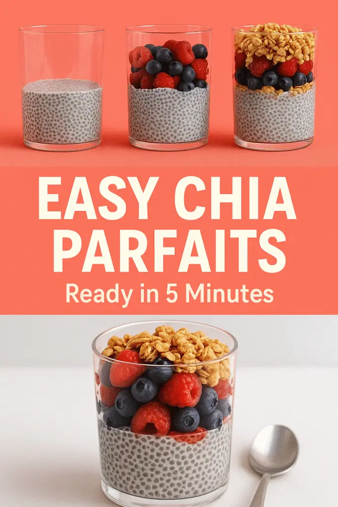 Step-by-step chia seed pudding parfait assembly process Pinterest tutorial from CrennRecipes