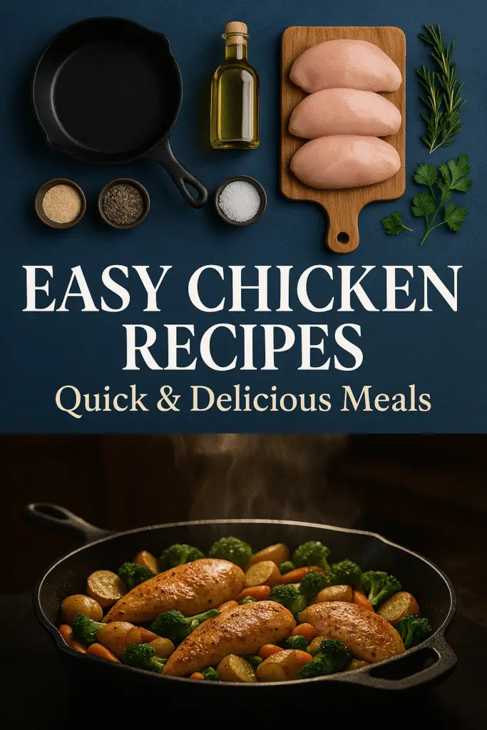 Easy chicken recipes collection featuring one-pan cooking methods and quality kitchen tools from CrennRecipes.com