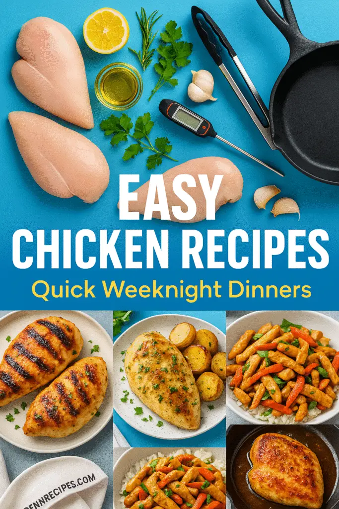 Easy chicken breast recipes collection Pinterest pin featuring multiple cooking methods from CrennRecipes.com