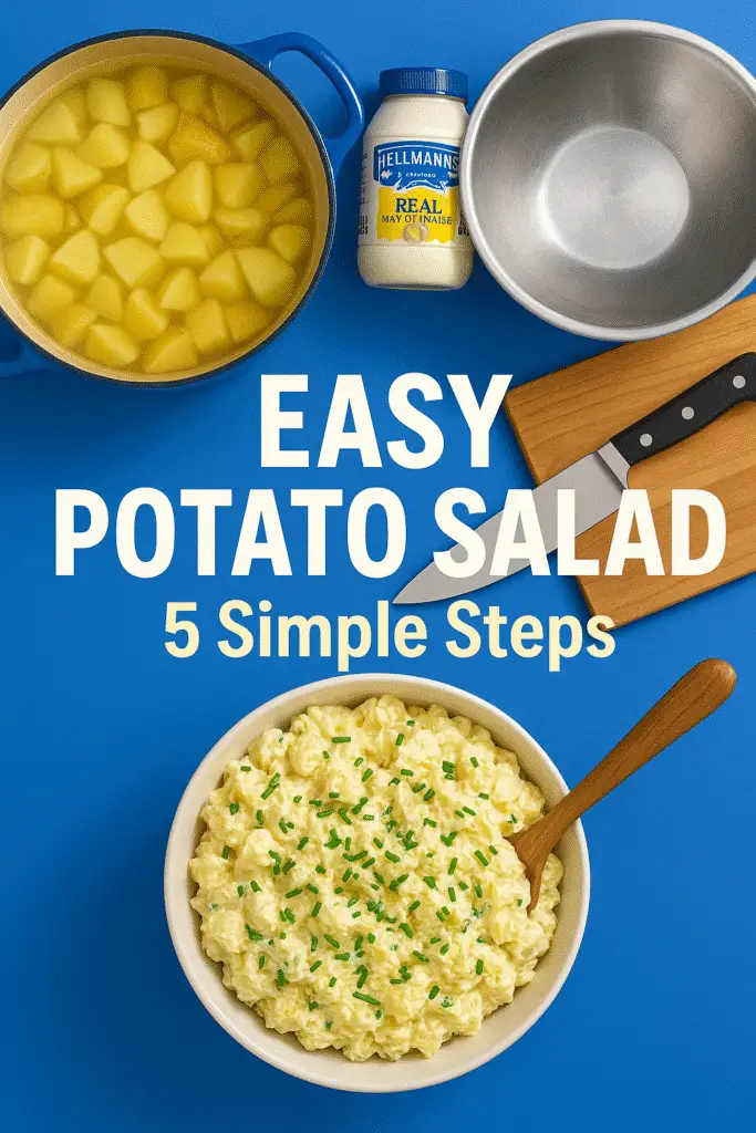Easy Hellmann's potato salad recipe Pinterest pin showing cooking steps and Hellmann's mayo