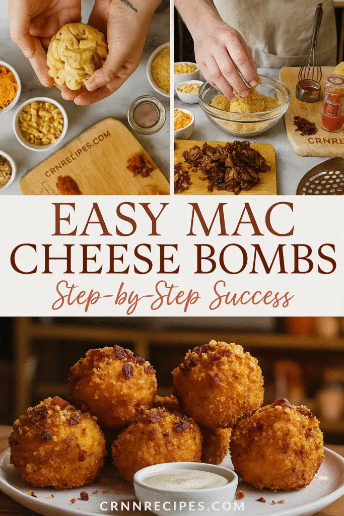 Easy Ghost Pepper Mac Cheese Bombs assembly tutorial Pinterest pin by CrennRecipes showing step-by-step technique