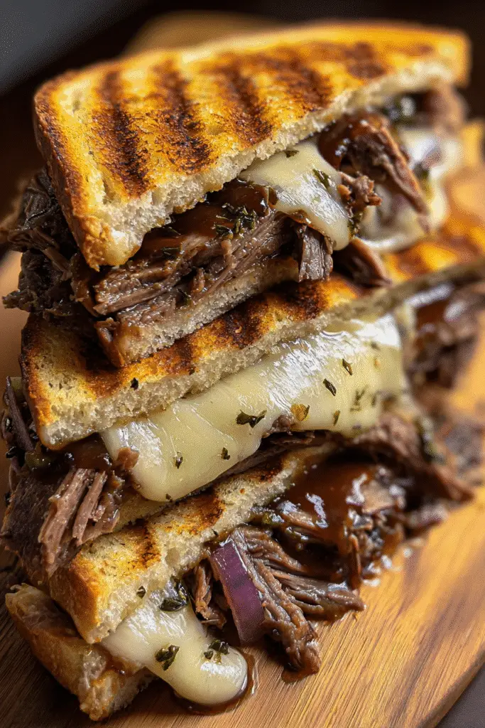 Easy smoked Gouda beef brisket panini with melted cheese and crispy golden bread