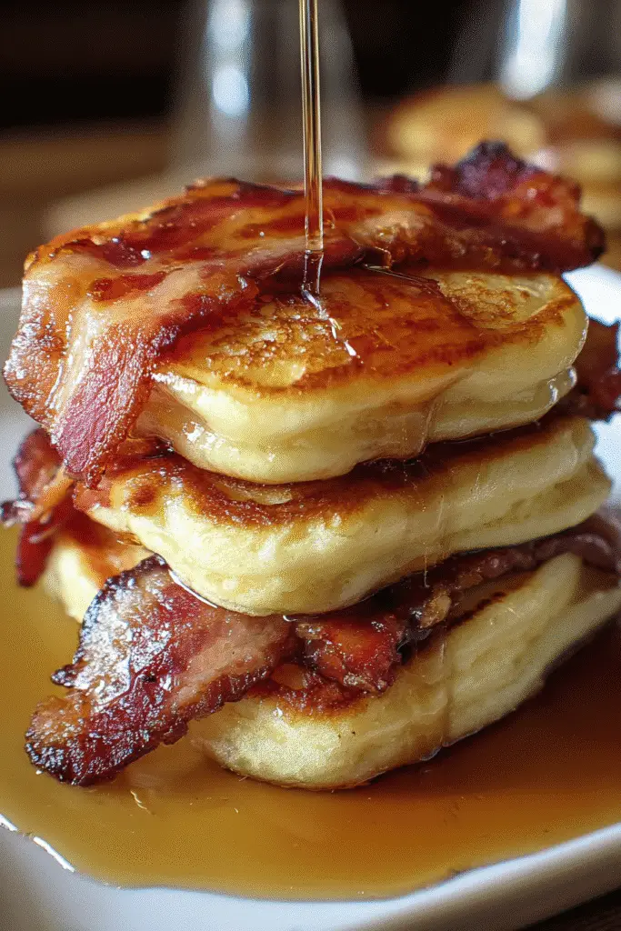 Pinterest-optimized Smoky Maple Bacon Pancake Sliders recipe with golden honey butter drizzle
