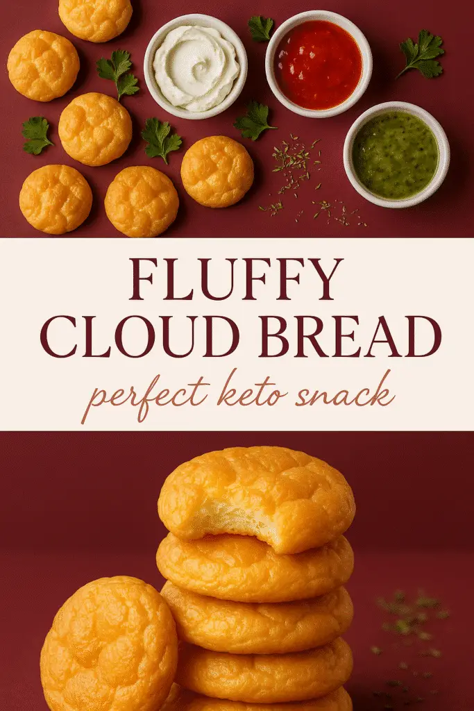 Fluffy cloud bread bites finished recipe Pinterest pin CrennRecipes keto snack