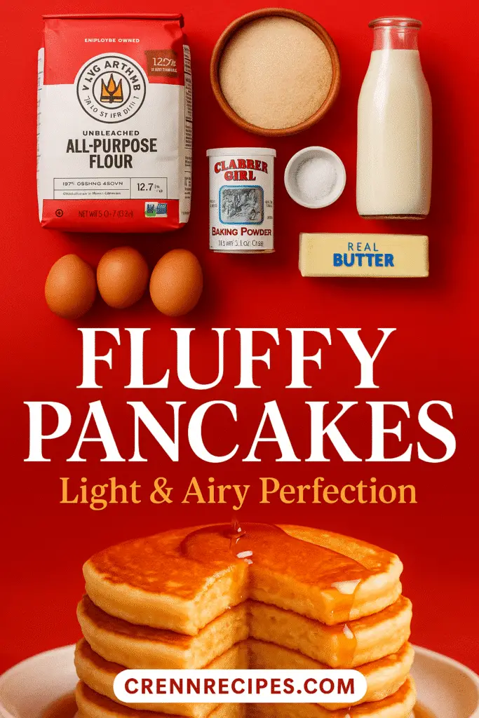Fluffy pancake recipe ingredients - CrennRecipes Pinterest pin showing premium baking essentials for perfect breakfast