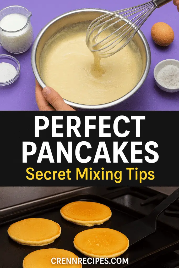 Fluffy pancake recipe tutorial - CrennRecipes step-by-step guide showing mixing technique and cooking process