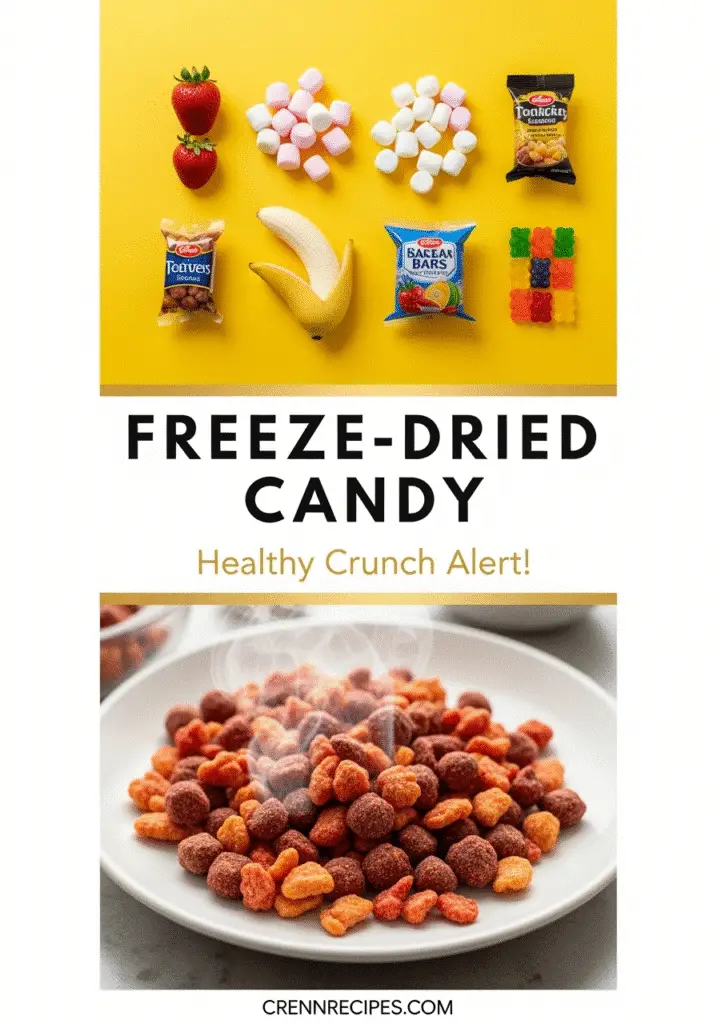 Healthy freeze-dried candy snack with CRENNRECIPES visual branding