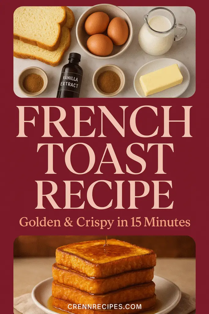 Easy French toast recipe ingredients flat lay - CrennRecipes step-by-step breakfast guide