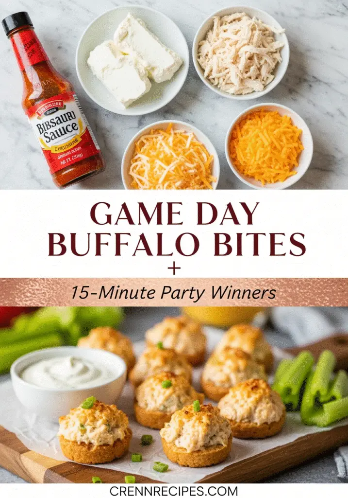 Game day buffalo chicken dip bites recipe party appetizers with ranch dip CrennRecipes