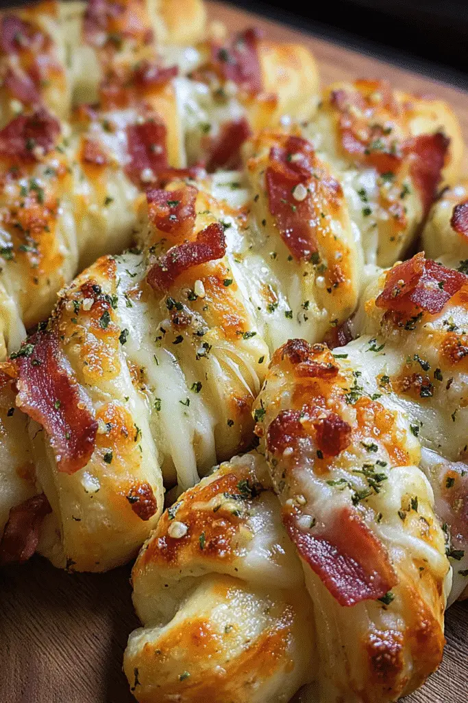Garlic Butter Bacon Alfredo Pizza Twists appetizer perfect for parties and gatherings