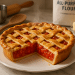 Goumi pie recipes featured dessert from CrennRecipes.com showing perfect golden lattice crust with fresh berry filling