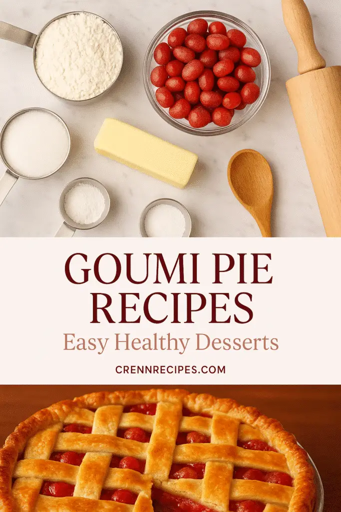 Goumi pie recipes Pinterest pin from CrennRecipes.com featuring easy healthy dessert ingredients and finished pie
