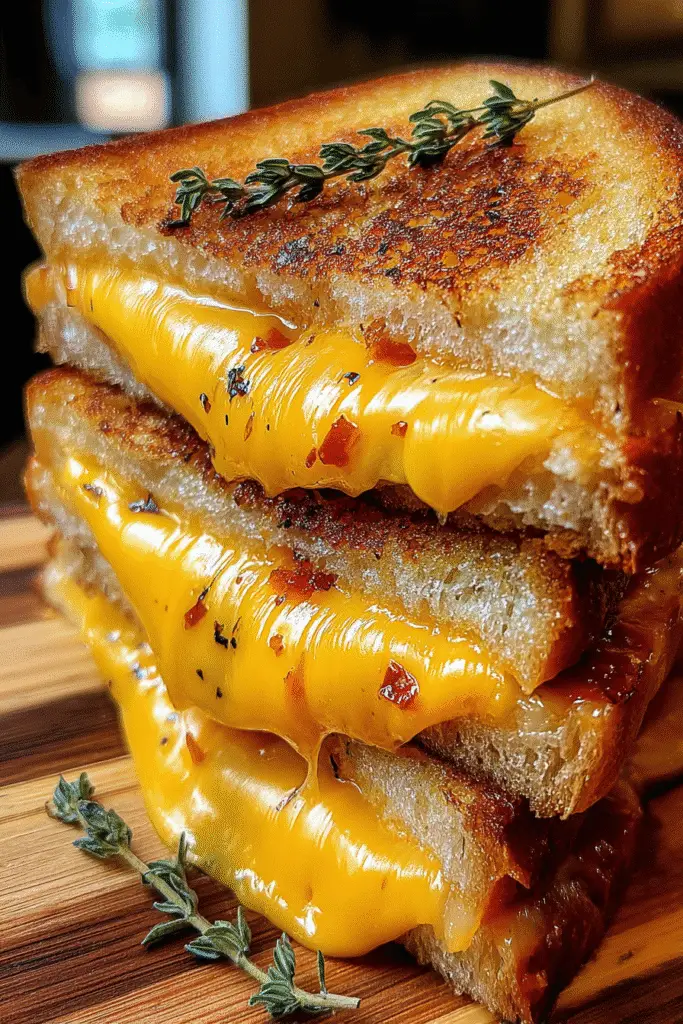Gourmet grilled cheese sandwich recipe with melted cheese pull golden crust Pinterest