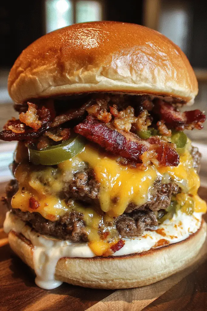 Gourmet stuffed burger recipe with jalapeño poppers and bacon - CrennRecipes premium cooking guide
