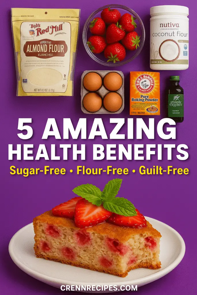 Healthy sugar-free strawberry cake benefits Pinterest pin with quality ingredients - CrennRecipes