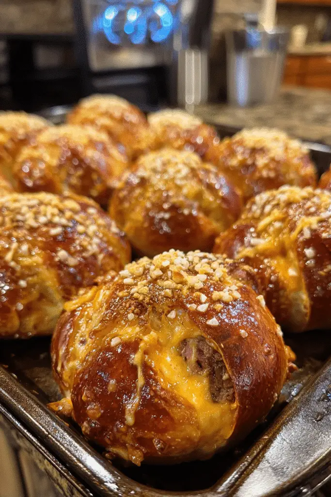 Homemade Smoked Brisket Pretzel Bombs with beer cheese filling recipe