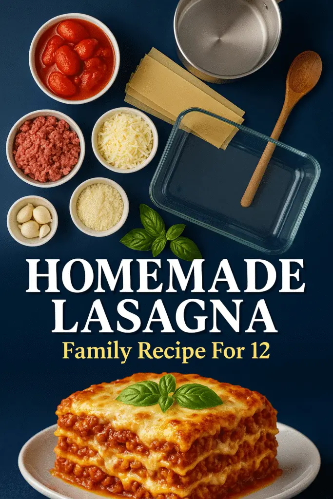 Homemade lasagna recipe Pinterest pin with step-by-step ingredients from CrennRecipes family kitchen