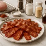 Crispy homemade turkey bacon recipe with premium ingredients on marble counter