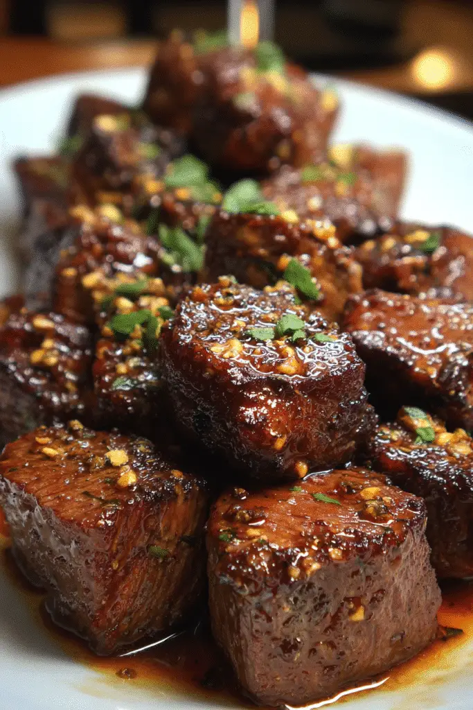Second Pinterest variant of Jack Daniels Maple Glazed Steak Bites with premium bourbon branding visible