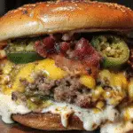 Jalapeño cheese burger with melted cheddar and crispy bacon - CrennRecipes premium stuffed burger recipe