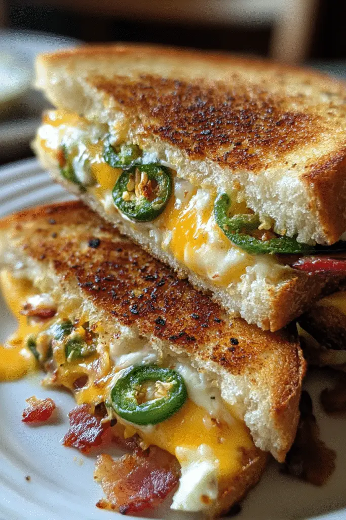 Gourmet jalapeño popper grilled cheese sandwich with crispy sourdough and melted cheese