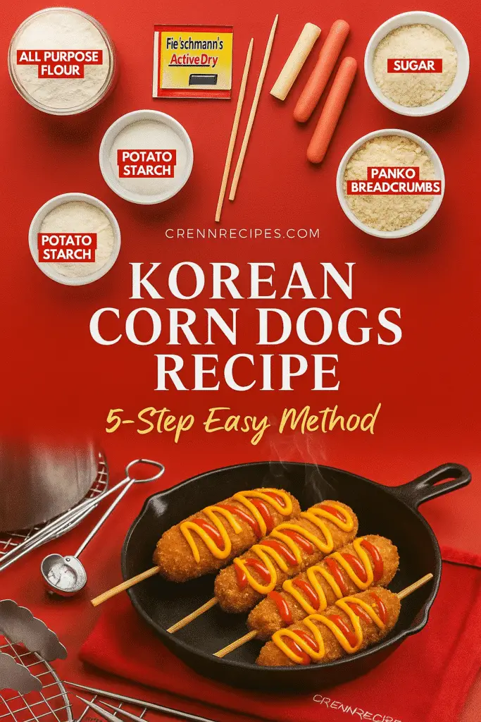 Korean corn dogs recipe Pinterest pin with professional CrennRecipes cooking methods and premium ingredient showcase