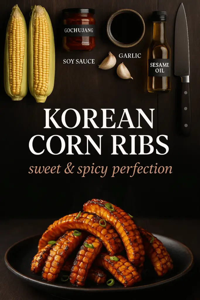 Korean corn ribs main dish Pinterest pin with premium ingredients and professional plating from CRENNRECIPES.COM
