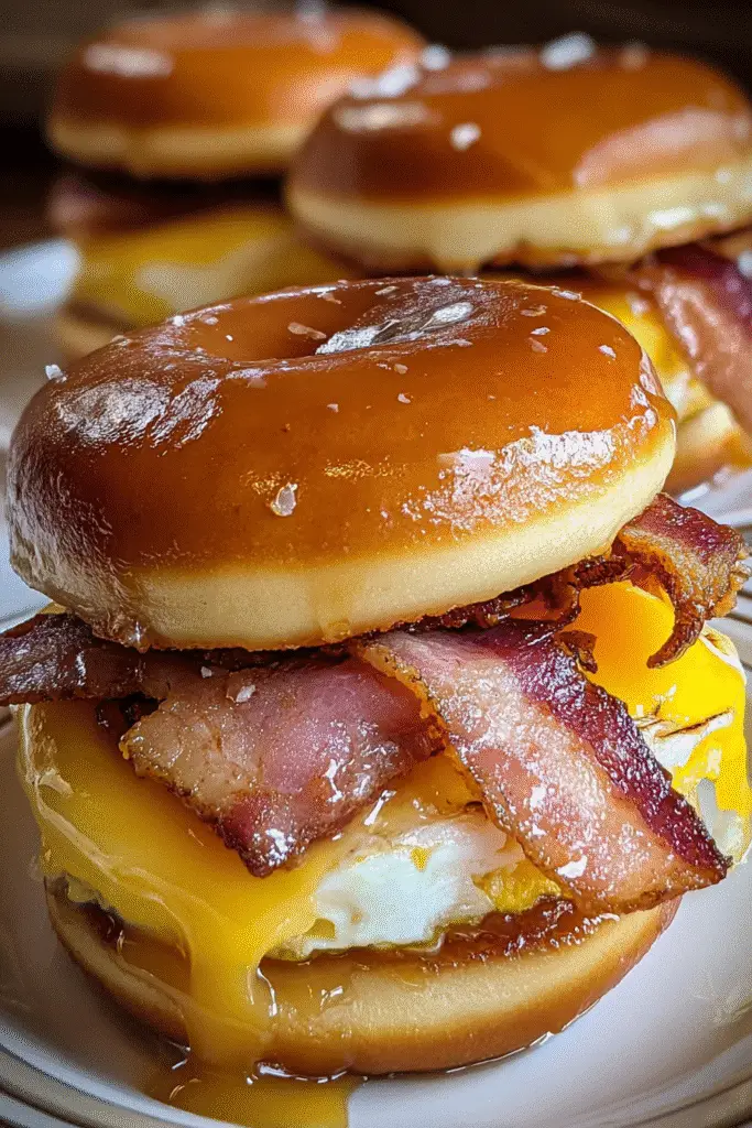 Krispy Kreme Bacon Egg Sliders Pinterest recipe - sweet glazed donuts with savory bacon and eggs