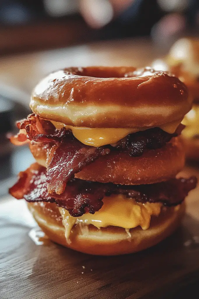 Sweet and savory Maple Bacon Donut Breakfast Sliders Pinterest recipe pin