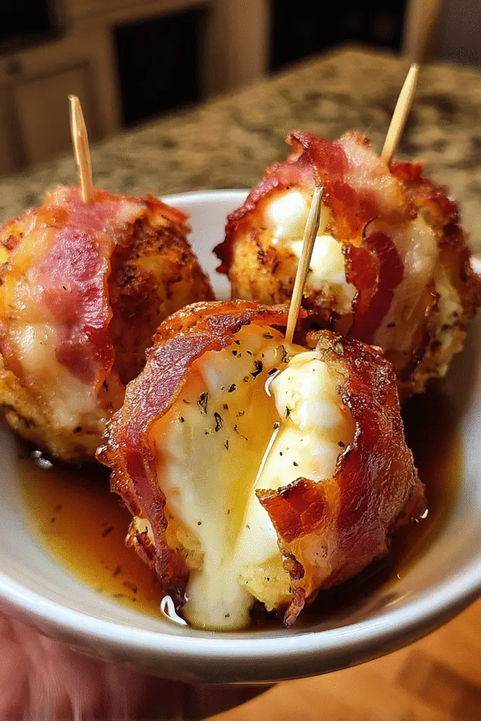 Maple bacon mozzarella bombs recipe Pinterest pin showing step-by-step preparation process