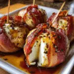 Maple bacon mozzarella bombs with crispy golden exterior and melted cheese center on white plate