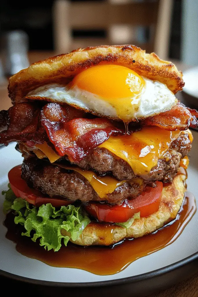 Pinterest Maple Bacon Pancake Burger recipe sweet savory breakfast burger gourmet pancakes