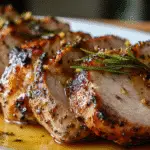 Maple Dijon Pork Tenderloin with glossy cider glaze on premium All-Clad serving platter