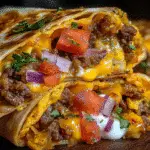 Nacho Bacon Cheeseburger Crunch Wraps with crispy tortilla chips and melted cheese