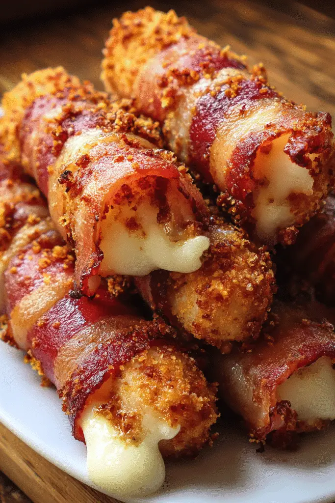 Nashville Hot Bacon Wrapped Mozzarella Sticks recipe Pinterest featuring premium bacon and gourmet cheese preparation