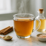 Natural mounjaro recipe drink in glass mug with 4 ingredients on marble surface