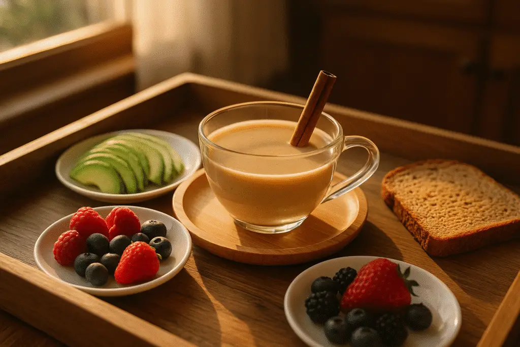 Natural mounjaro recipe served in glass cup with healthy breakfast foods
