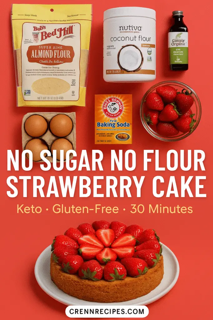 No sugar no flour strawberry cake Pinterest pin with Bob's Red Mill ingredients - CrennRecipes