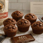 Olympic chocolate muffins recipe - golden brown triple chocolate muffins with King Arthur flour and Ghirardelli chocolate