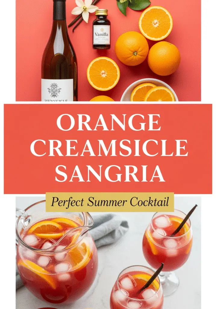 Orange Creamsicle Sangria Pinterest pin with recipe ingredients and finished cocktail