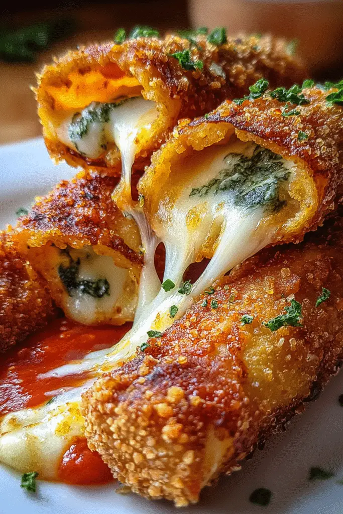 Deep fried lasagna mozzarella sticks party appetizer with golden crispy exterior and gooey cheese center