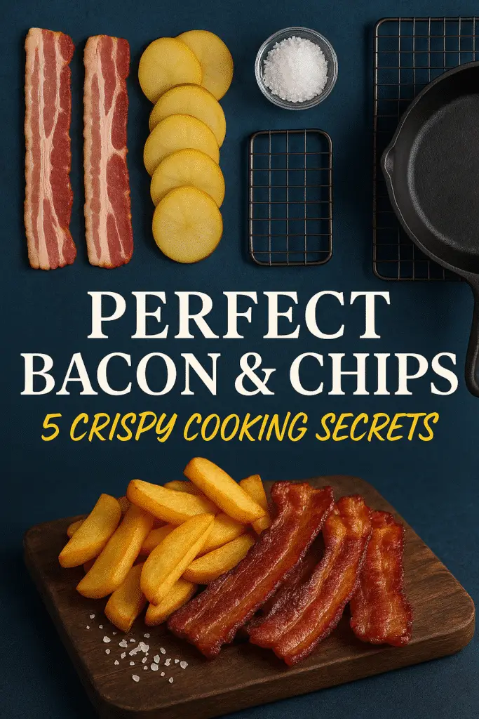 Perfect bacon and chips cooking secrets Pinterest pin with step-by-step ingredients - CrennRecipes premium comfort food