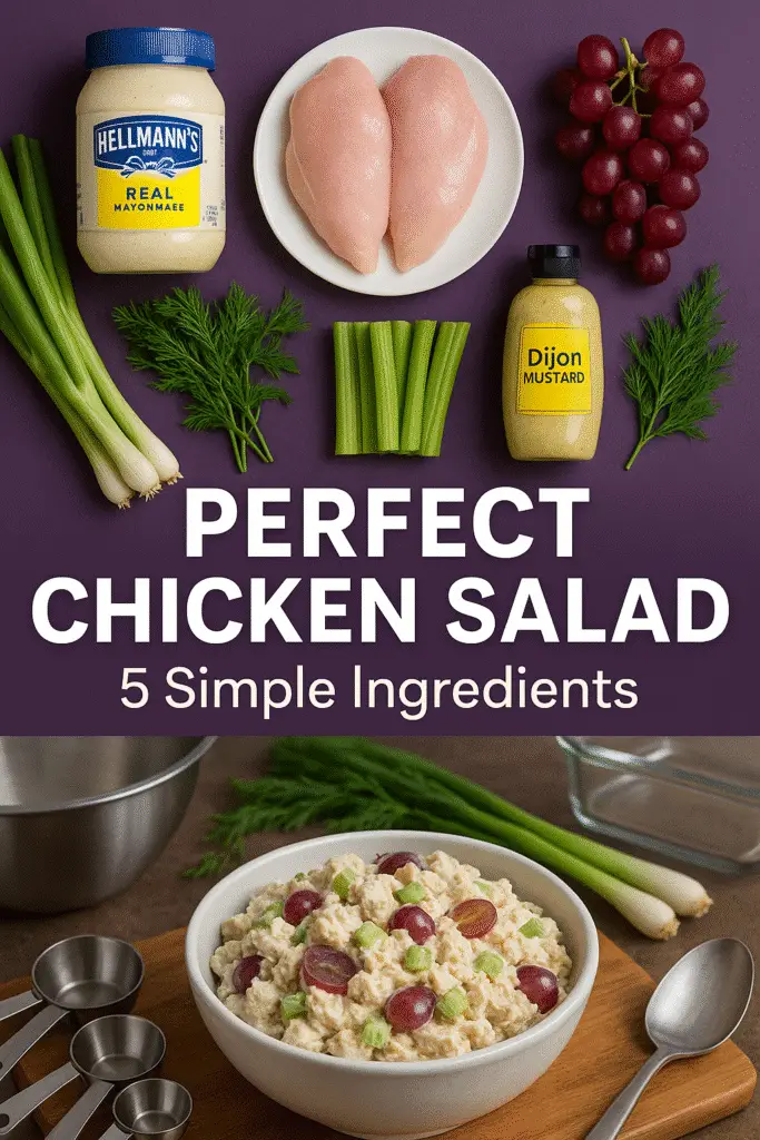 Perfect chicken salad recipe with 5 simple ingredients - premium homemade recipe by CrennRecipes.com food experts